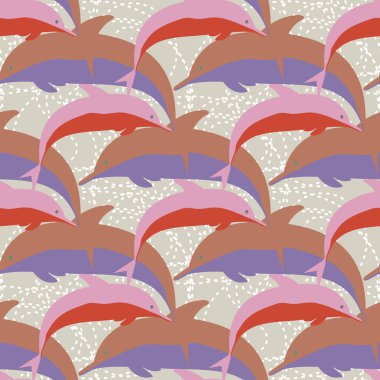 Dekoratif renkli seamless modeli sevimli yunuslar ile