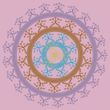 Basit renkli soyut mandala. Basit şekiller oluşan parlak dairesel süsleme. 