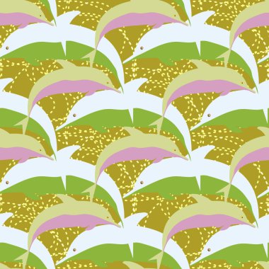 Dekoratif renkli seamless modeli sevimli yunuslar ile