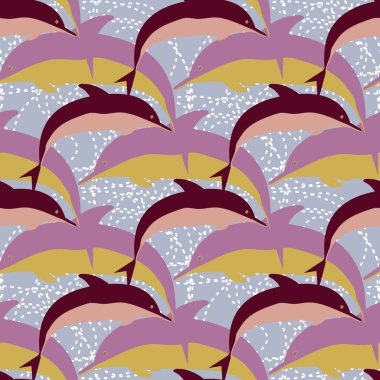 Dekoratif renkli seamless modeli sevimli yunuslar ile