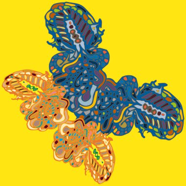 Soyut desenli renkli parlak kelebek kanatları, tekstil baskı, vektör çizim ile. Kumaş tasarımı için duvar kağıdı.