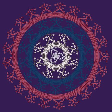 Basit renkli soyut mandala. Basit şekiller oluşan parlak dairesel süsleme. 