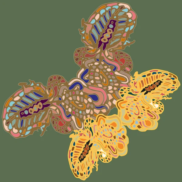 Papillon Lumineux Coloré Motifs Abstraits Avec Ailes Impression Textile Illustration — Image vectorielle