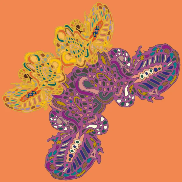 Streszczenie Wzorzyste Kolorowy Motyl Skrzydłami Tkaninie Ilustracja Wektorowa Projektowania Tkaniny — Wektor stockowy