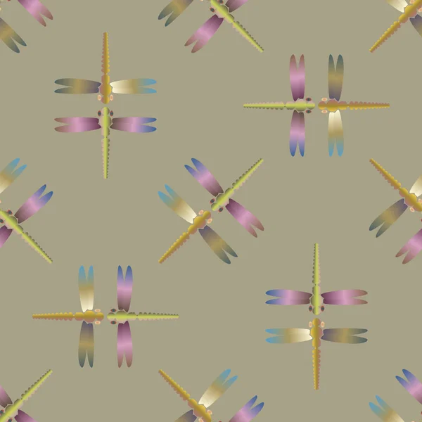 无缝抽象样式与蜻蜓 向量例证 邀请函 包装纸 纺织面料的图案 — 图库矢量图片