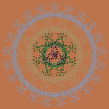 Basit renkli soyut mandala. Basit şekiller oluşan parlak dairesel süsleme. 