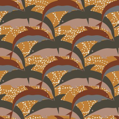 Dekoratif renkli seamless modeli sevimli yunuslar ile