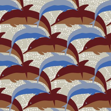 Dekoratif renkli seamless modeli sevimli yunuslar ile