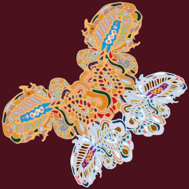 Soyut desenli renkli parlak kelebek kanatları, tekstil baskı, vektör çizim ile. Kumaş tasarımı için duvar kağıdı.