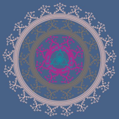 Basit renkli soyut mandala. Basit şekiller oluşan parlak dairesel süsleme. 