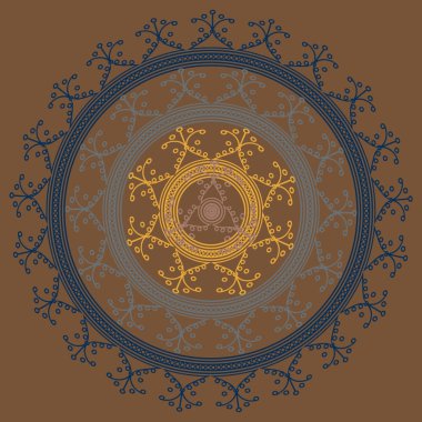 Basit renkli soyut mandala. Basit şekiller oluşan parlak dairesel süsleme. 