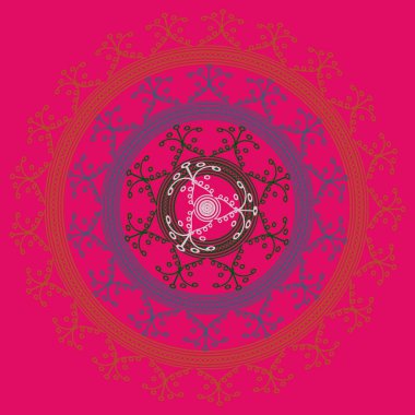 Basit renkli soyut mandala. Basit şekiller oluşan parlak dairesel süsleme. 