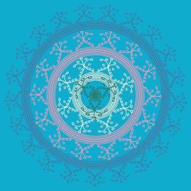 Basit renkli soyut mandala. Basit şekiller oluşan parlak dairesel süsleme. 