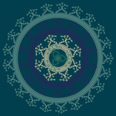 Basit renkli soyut mandala. Basit şekiller oluşan parlak dairesel süsleme. 