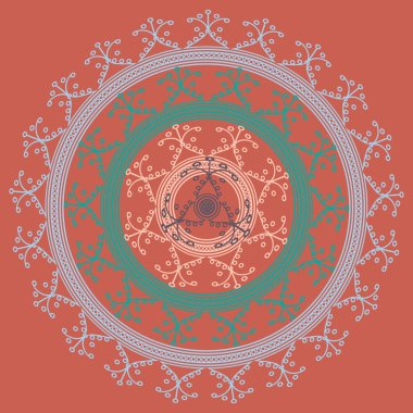 Basit renkli soyut mandala. Basit şekiller oluşan parlak dairesel süsleme. 