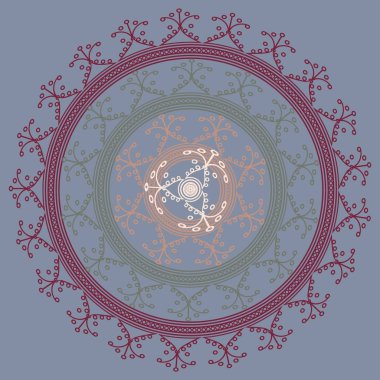 Basit renkli soyut mandala. Basit şekiller oluşan parlak dairesel süsleme. 