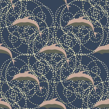 Dekoratif renkli seamless modeli sevimli yunuslar ile