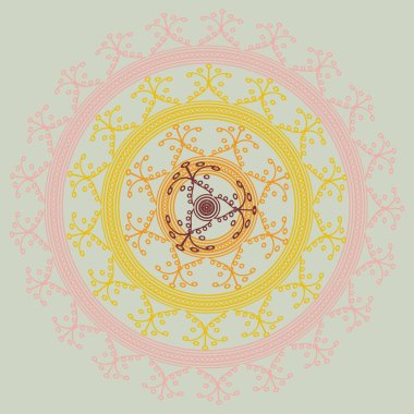 Basit renkli soyut mandala. Basit şekiller oluşan parlak dairesel süsleme. 