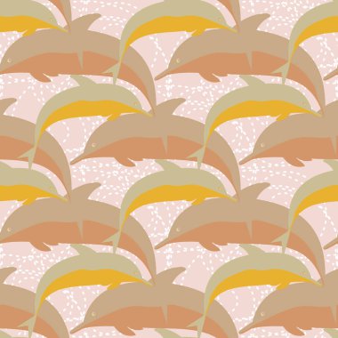 Dekoratif renkli seamless modeli sevimli yunuslar ile