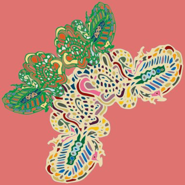 Soyut desenli renkli parlak kelebek kanatları, tekstil baskı, vektör çizim ile. Kumaş tasarımı için duvar kağıdı.