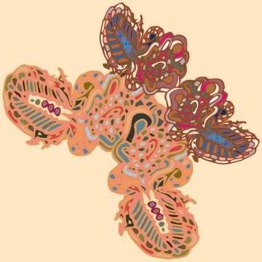 Soyut desenli renkli parlak kelebek kanatları, tekstil baskı, vektör çizim ile. Kumaş tasarımı için duvar kağıdı.