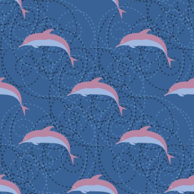 Dekoratif renkli seamless modeli sevimli yunuslar ile