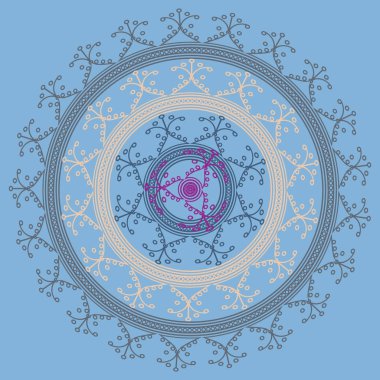 Basit renkli soyut mandala. Basit şekiller oluşan parlak dairesel süsleme. 