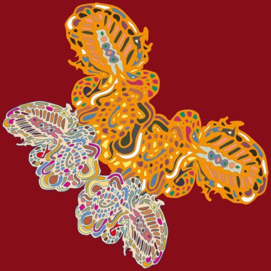 Soyut desenli renkli parlak kelebek kanatları, tekstil baskı, vektör çizim ile. Kumaş tasarımı için duvar kağıdı.