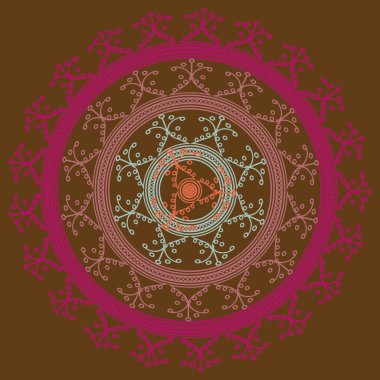 Basit renkli soyut mandala. Basit şekiller oluşan parlak dairesel süsleme. 