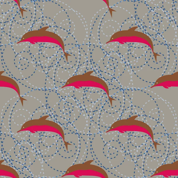 Modèle Sans Couture Coloré Décoratif Avec Des Dauphins Mignons — Image vectorielle