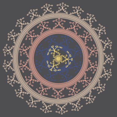 Basit renkli soyut mandala. Basit şekiller oluşan parlak dairesel süsleme. 