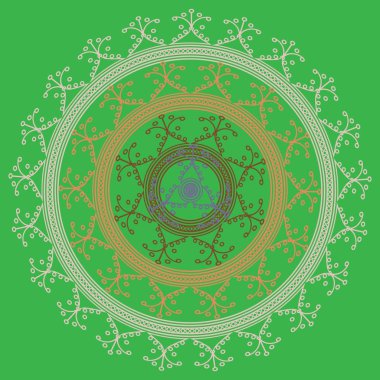 Basit renkli soyut mandala. Basit şekiller oluşan parlak dairesel süsleme. 