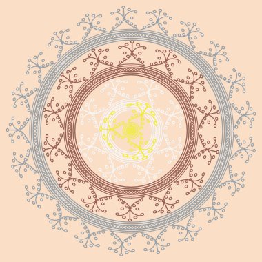 Basit renkli soyut mandala. Basit şekiller oluşan parlak dairesel süsleme. 