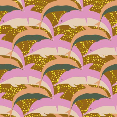 Dekoratif renkli seamless modeli sevimli yunuslar ile