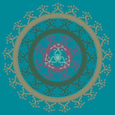 Basit renkli soyut mandala. Basit şekiller oluşan parlak dairesel süsleme. 