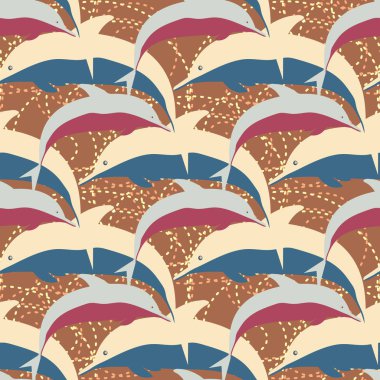 Dekoratif renkli seamless modeli sevimli yunuslar ile