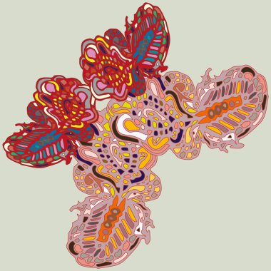 Soyut desenli renkli parlak kelebek kanatları, tekstil baskı, vektör çizim ile. Kumaş tasarımı için duvar kağıdı.