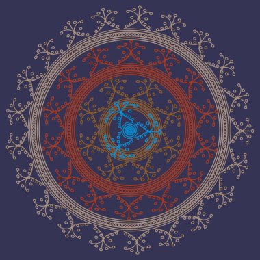 Basit renkli soyut mandala. Basit şekiller oluşan parlak dairesel süsleme. 