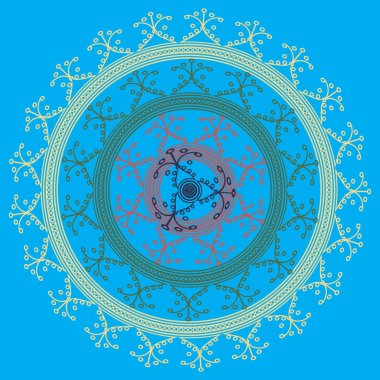 Basit renkli soyut mandala. Basit şekiller oluşan parlak dairesel süsleme. 