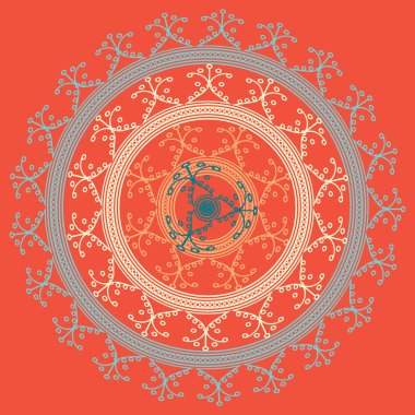 Basit renkli soyut mandala. Basit şekiller oluşan parlak dairesel süsleme. 