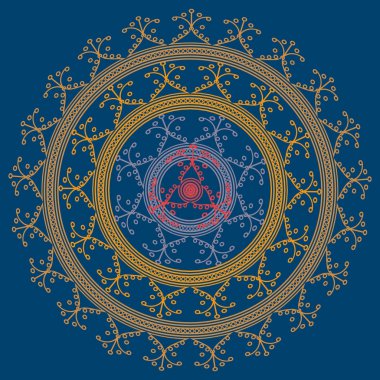 Basit renkli soyut mandala. Basit şekiller oluşan parlak dairesel süsleme. 