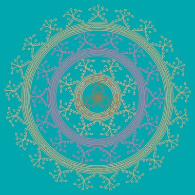 Basit renkli soyut mandala. Basit şekiller oluşan parlak dairesel süsleme. 