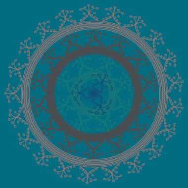 Basit renkli soyut mandala. Basit şekiller oluşan parlak dairesel süsleme. 