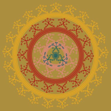Basit renkli soyut mandala. Basit şekiller oluşan parlak dairesel süsleme. 