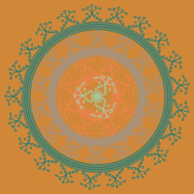 Basit renkli soyut mandala. Basit şekiller oluşan parlak dairesel süsleme. 