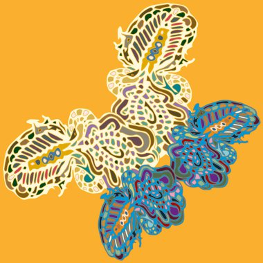 Soyut desenli renkli parlak kelebek kanatları, tekstil baskı, vektör çizim ile. Kumaş tasarımı için duvar kağıdı.