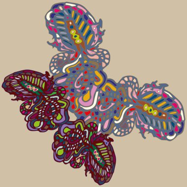 Soyut desenli renkli parlak kelebek kanatları, tekstil baskı, vektör çizim ile. Kumaş tasarımı için duvar kağıdı.