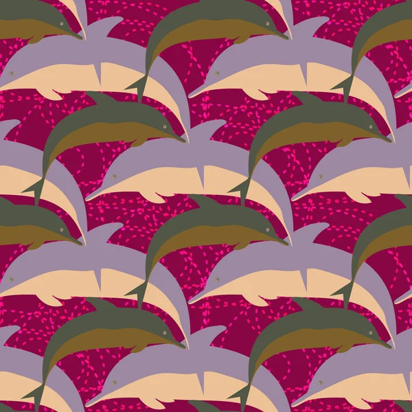 Modèle Sans Couture Coloré Décoratif Avec Des Dauphins Mignons — Image vectorielle
