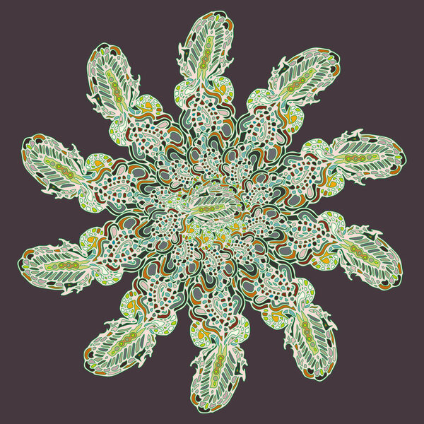 New symmetrical mandala in style zentangle inspired art with doodle. Decorative object can be used for wallpaper, pattern fills, web pages, surface textures.