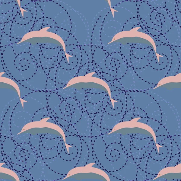 Декоративный Цветной Бесшовный Узор Милыми Дельфинами — стоковый вектор